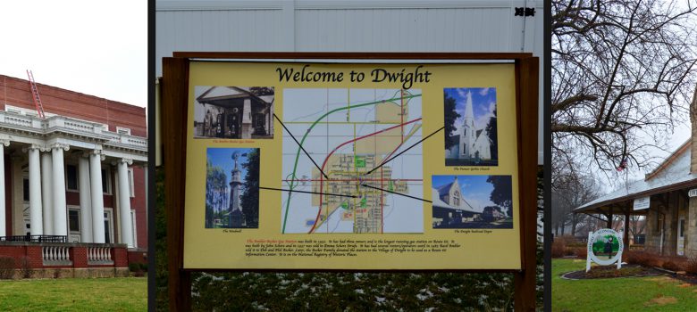 Dwight Illinois Attractions: Historic Keeley Institute, Welcome to Dwight Map, and Train Depot Museum