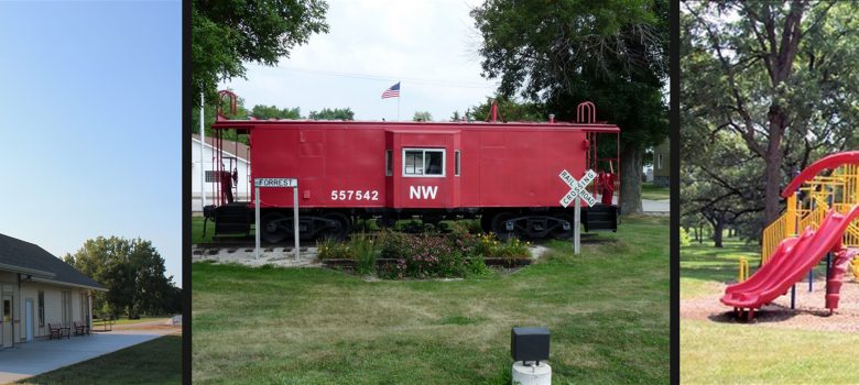 Forrest Illinois Attractions: Historic Train Depot, Train Caboose, and Park Playground